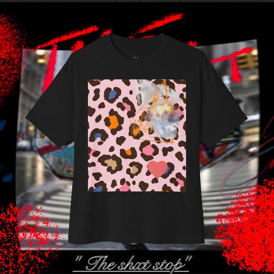 Pink Leopard Art Tee — Colorful Collage Graphic Boxy T-Shirt