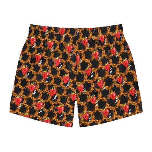 Heart Flame Swim Trunks — Bold Red Heart Pattern AOP