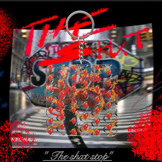 Lonely Lover Fire & Desire Square Keychain — Skate Streetwear Accessory